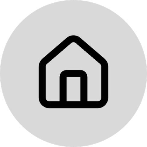 Icône maison noire sur fond gris circulaire